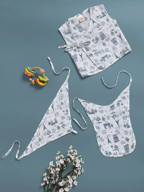 Printed 100% Cambric Cotton Baby Jhabla with 2 Nappies Cute Prints for Newborn Boys & Girls