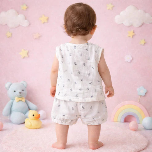Baby Summer Co-ord Set, Double Gauze Sleeveless Top and Shorts