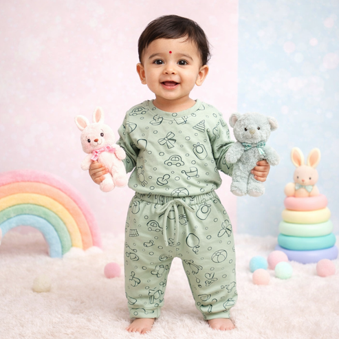 Tiny Tiggy Bamboo Cotton Printed Pyjama Set | Soft Top & Jogger Outfit for Infants