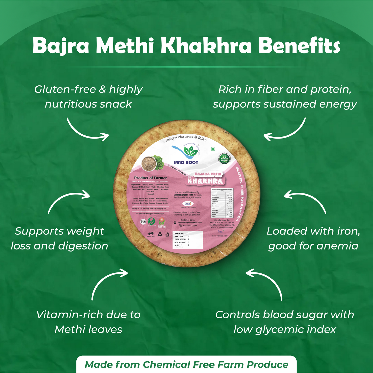 Organic Gluten Free Bajara Methi Khakhra