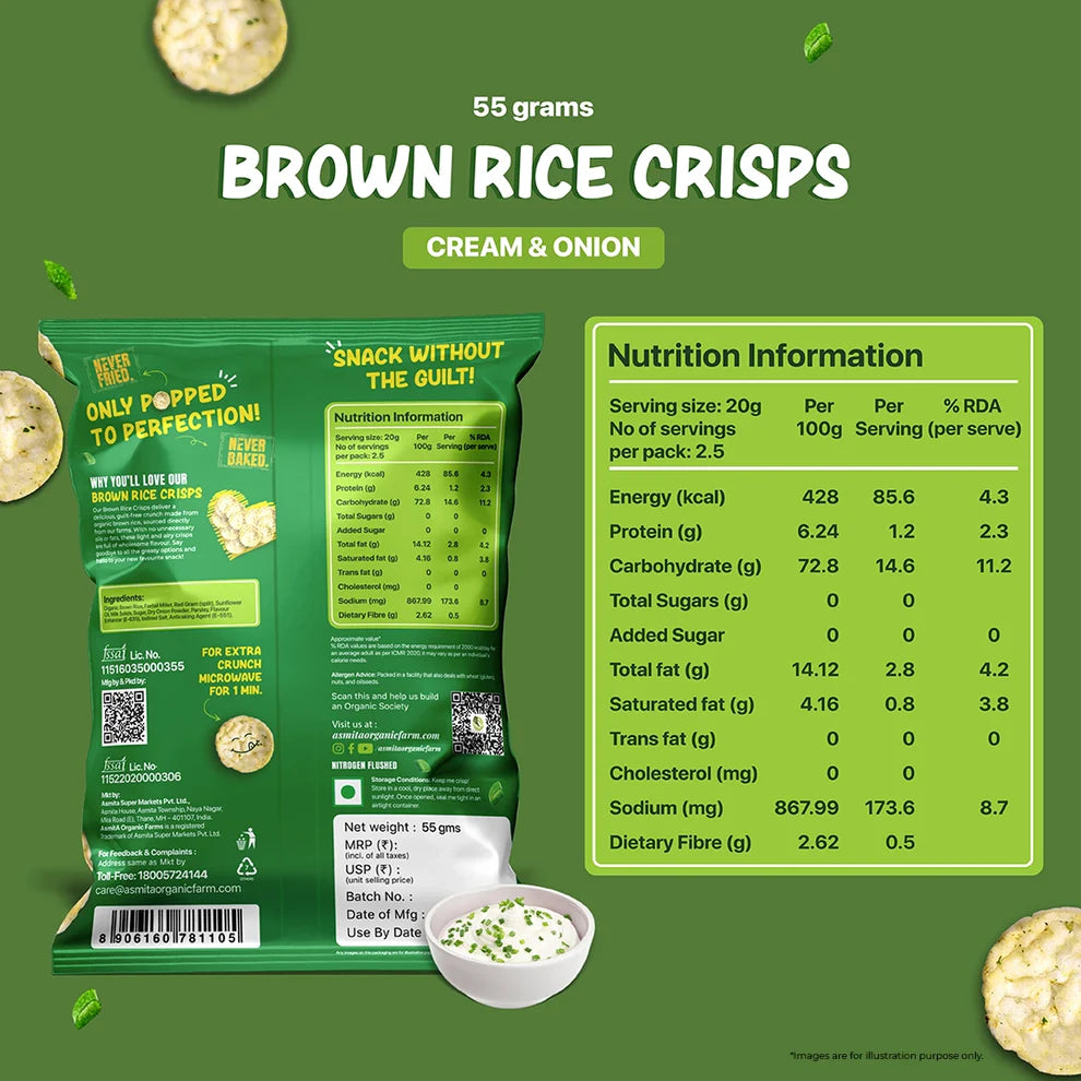 Brown rice Crisps, Cream & Onion - 55 GM