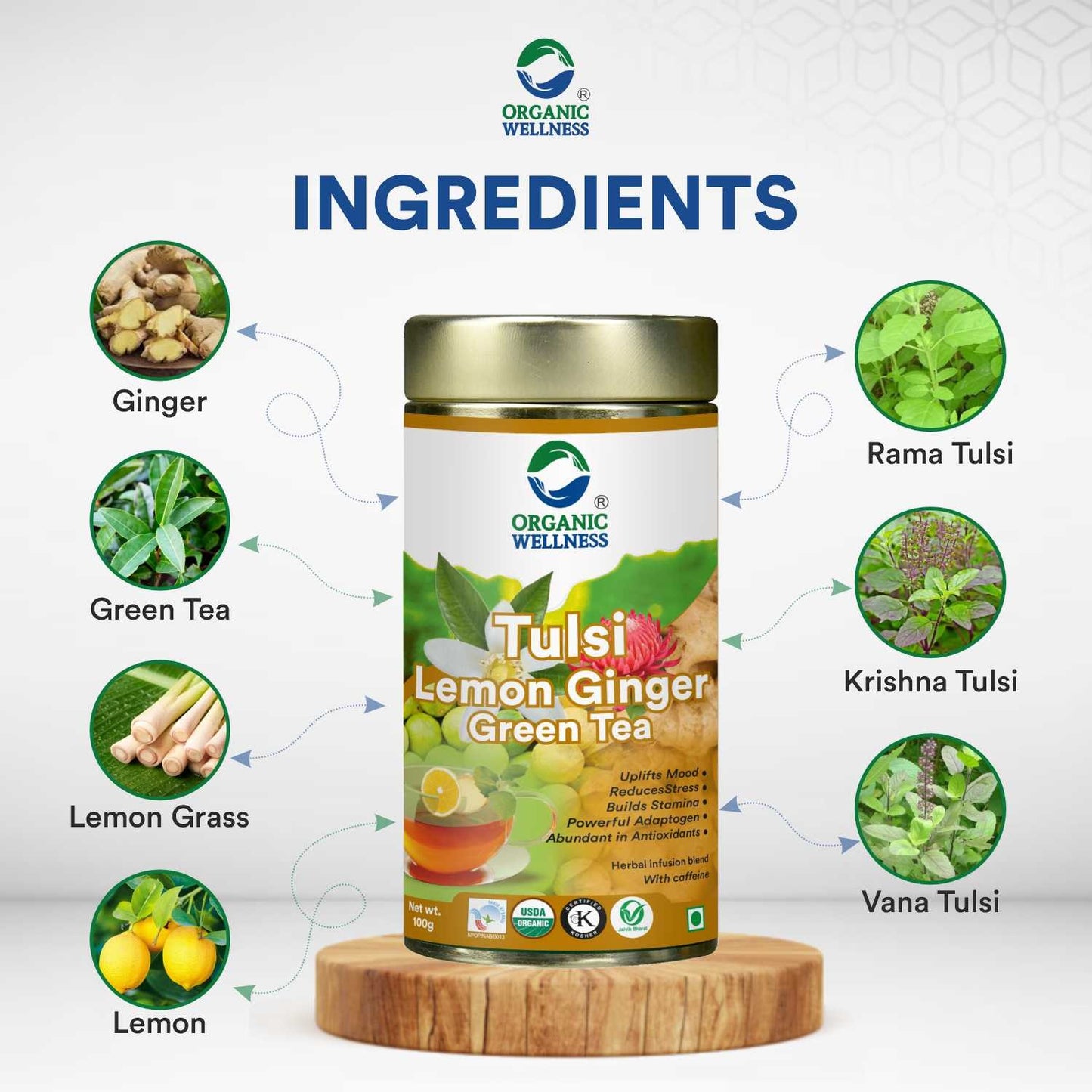 Organic Wellness Tulsi Lemon ginger Green Tea