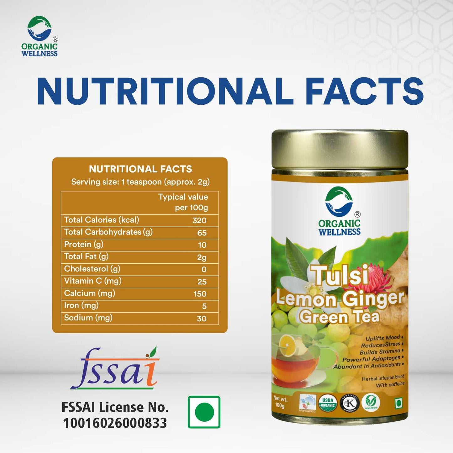 Organic Wellness Tulsi Lemon ginger Green Tea