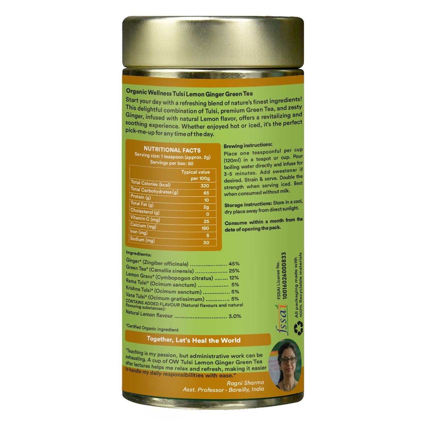 Organic Wellness Tulsi Lemon ginger Green Tea