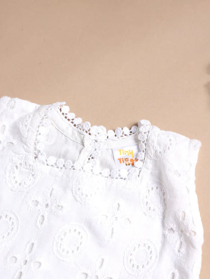 Baby Girl Summer Eyelet Embroidery Set – Lightweight White Top & Shorts