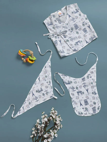 Printed 100% Cambric Cotton Baby Jhabla with 2 Nappies Cute Prints for Newborn Boys & Girls