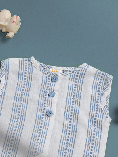 100% Cotton Baby Boy Outfit Set – Adorable Striped Sleeveless Shirt & Shorts