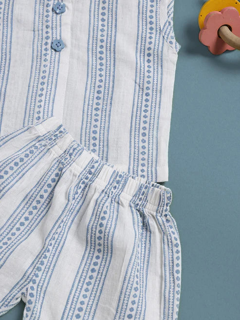 100% Cotton Baby Boy Outfit Set – Adorable Striped Sleeveless Shirt & Shorts