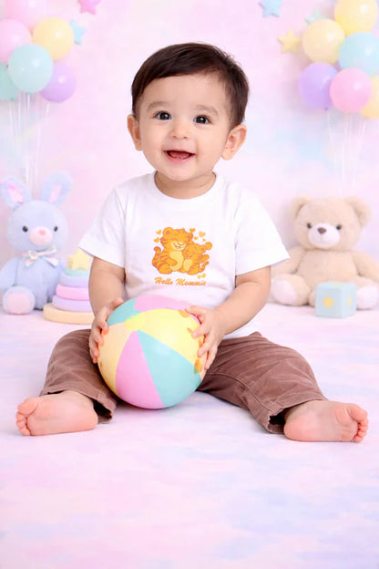 Bamboo T-Shirt and Trouser Set | Mama & Baby Tiger Print White Tee with Brown Corduroy Bottom