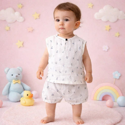 Baby Summer Co-ord Set, Double Gauze Sleeveless Top and Shorts