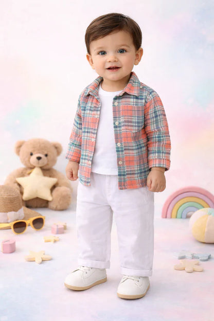 3-Piece Clothing Set – White Bamboo Cotton Tee | Cotton Shirt & Corduroy Pants