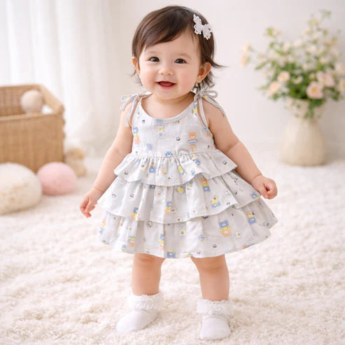 Baby Girl Cotton Printed Frock | Sleeveless Tiered Summer Dress