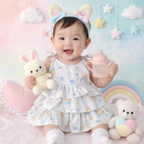 Baby Girl Cotton Printed Frock | Sleeveless Tiered Summer Dress