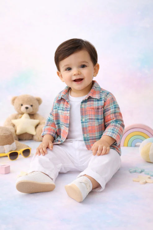 3-Piece Clothing Set – White Bamboo Cotton Tee | Cotton Shirt & Corduroy Pants