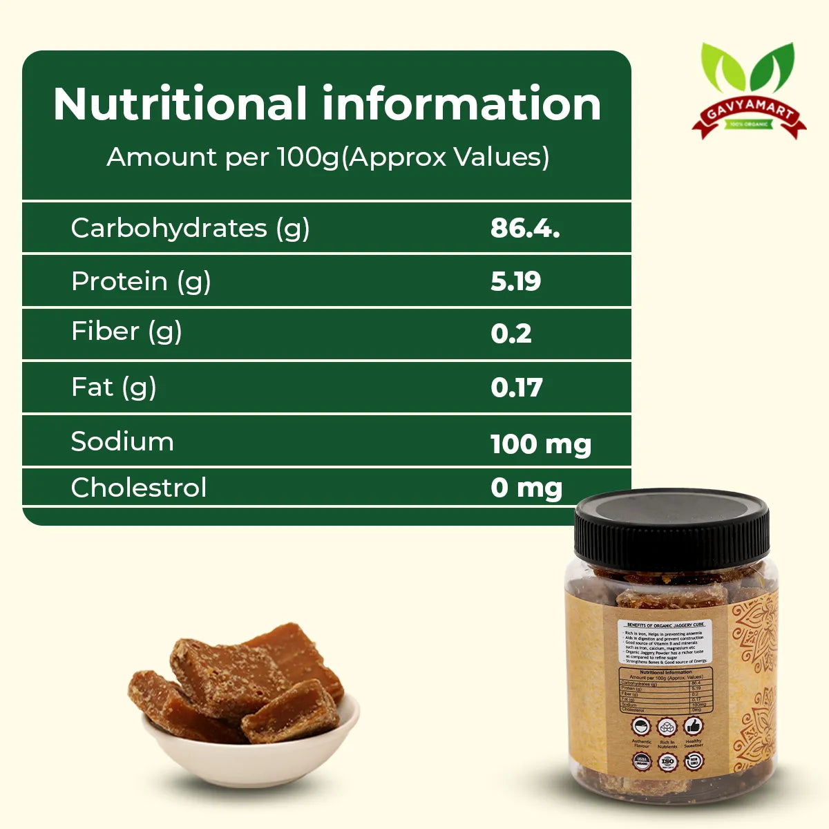 Gavyamart Organic Pure Chemical Free Gur Jaggery Cube