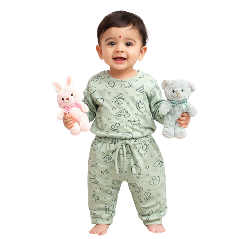Bamboo Cotton Printed Pyjama Set | Soft Top & Jogger Outfit for Infants