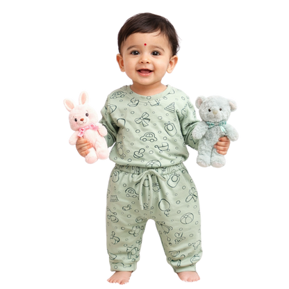Bamboo Cotton Printed Pyjama Set | Soft Top & Jogger Outfit for Infants