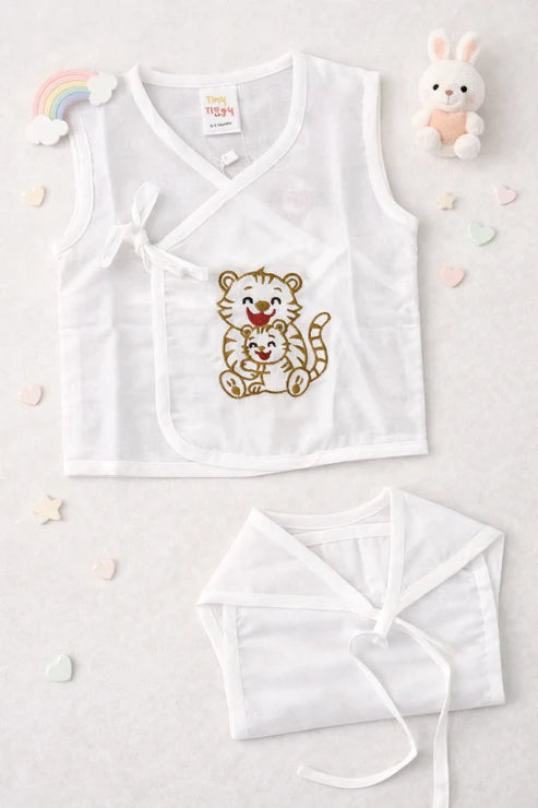 Embroidered Premium Cotton Baby Jhabla with 2 Nappies | For Newborn Boys & Girls