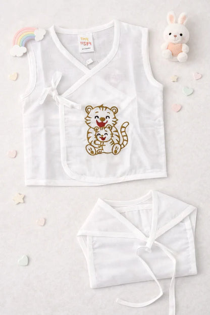 Embroidered Premium Cotton Baby Jhabla with 2 Nappies | For Newborn Boys & Girls