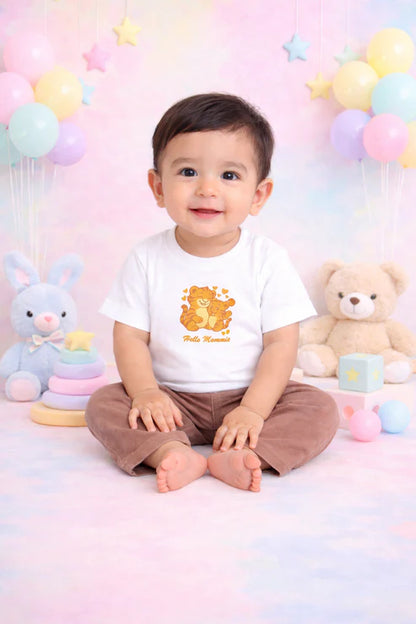 Bamboo T-Shirt and Trouser Set | Mama & Baby Tiger Print White Tee with Brown Corduroy Bottom