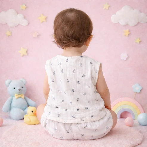 Baby Summer Co-ord Set, Double Gauze Sleeveless Top and Shorts