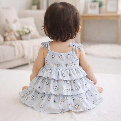 Baby Girl Cotton Printed Frock | Sleeveless Tiered Summer Dress for Infants