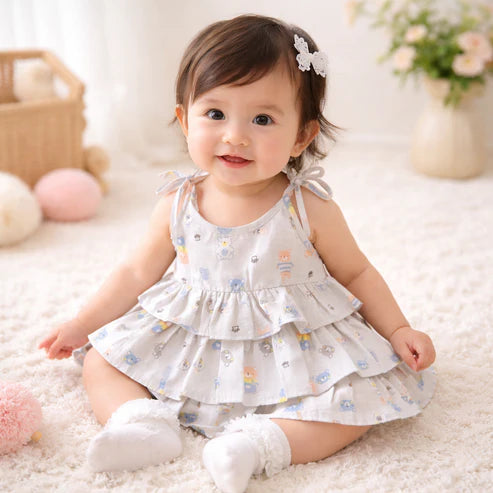 Baby Girl Cotton Printed Frock | Sleeveless Tiered Summer Dress