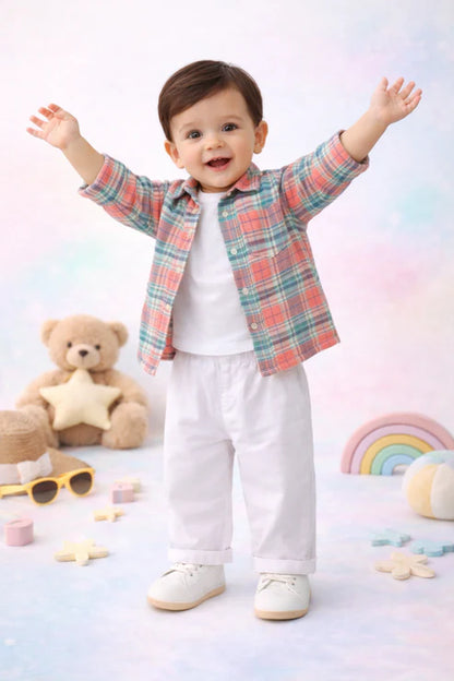 3-Piece Clothing Set – White Bamboo Cotton Tee | Cotton Shirt & Corduroy Pants