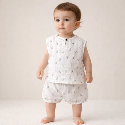 Baby Summer Co-ord Set, Double Gauze Sleeveless Top and Shorts