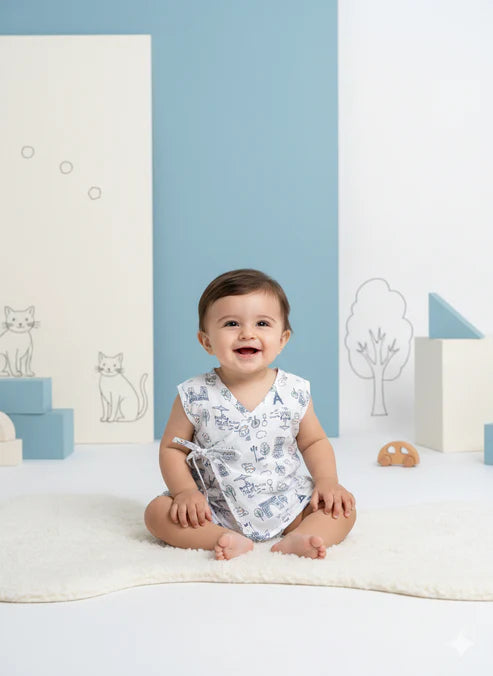 Printed 100% Cambric Cotton Baby Jhabla with 2 Nappies Cute Prints for Newborn Boys & Girls