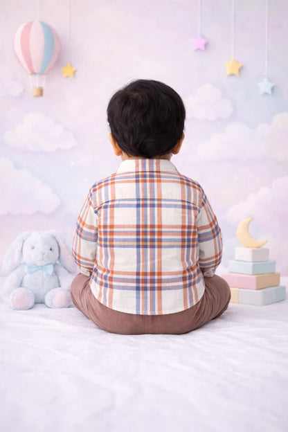 Baby Boys Cotton Checked Full Sleeve Shirt & Corduroy Trouser Set
