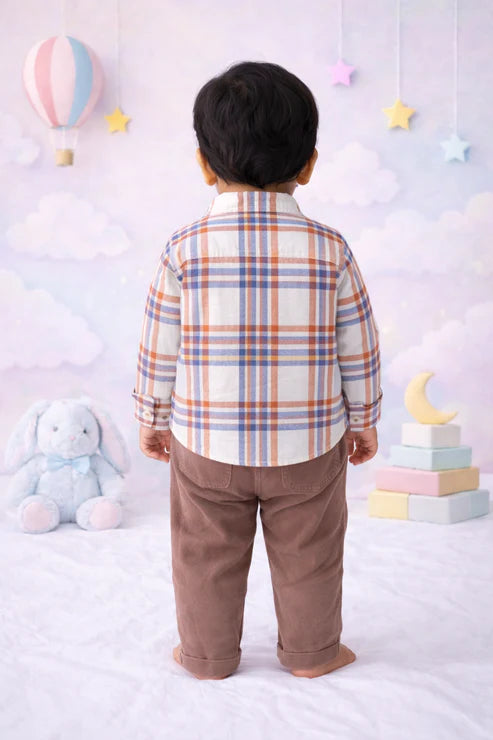 Baby Boys Cotton Checked Full Sleeve Shirt & Corduroy Trouser Set