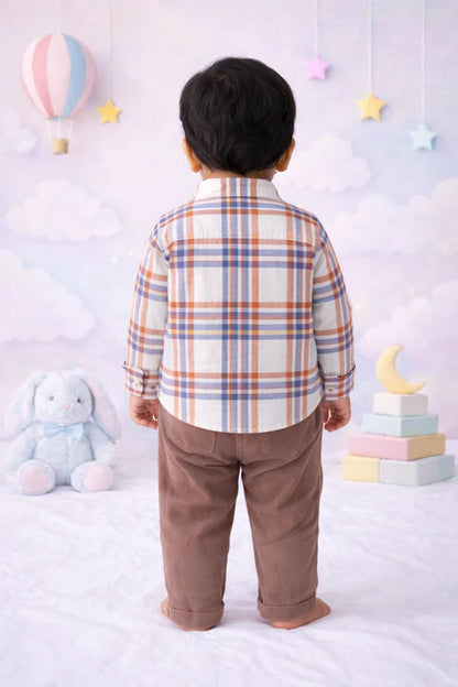 Baby Boys Cotton Checked Full Sleeve Shirt & Corduroy Trouser Set