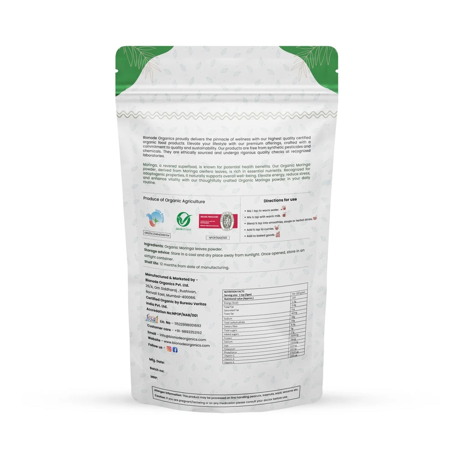 Bionode Organic Moringa Powder
