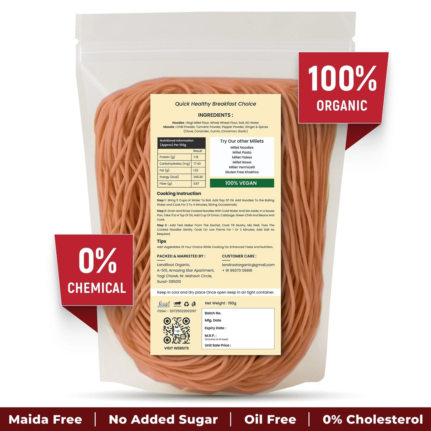 LandRoot Organic Ragi Millets Noodles