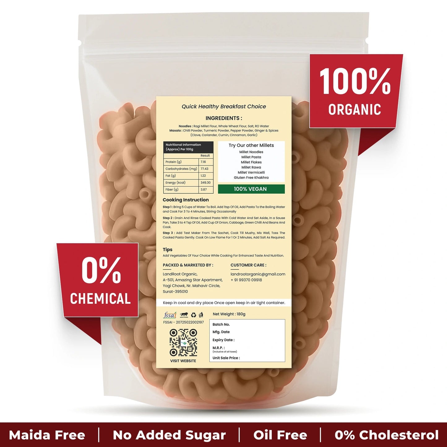 LandRoot Organic Ragi Millet Pasta