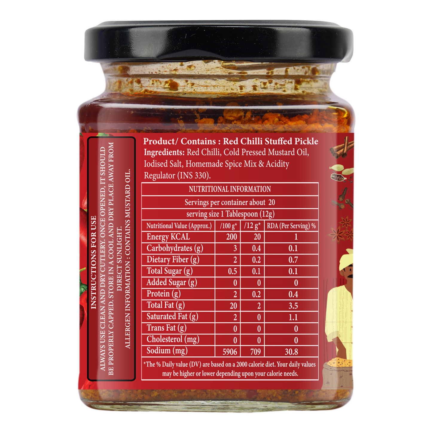 BHARWAN LAL MIRCH (Stuffed Red Chilli Pickle)