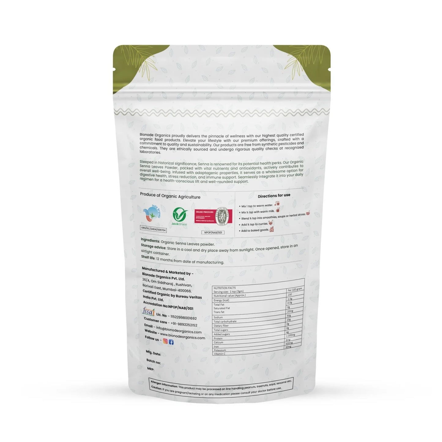 Bionode Organic Senna leaves Powder