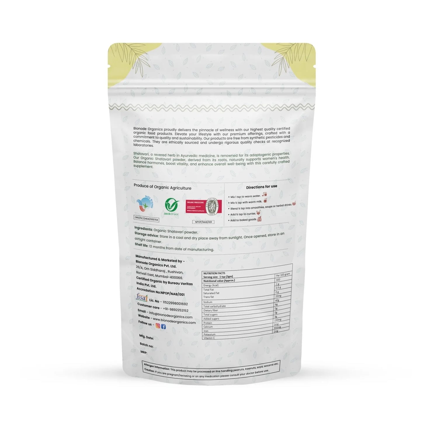 Bionode Organic Shatavari Powder