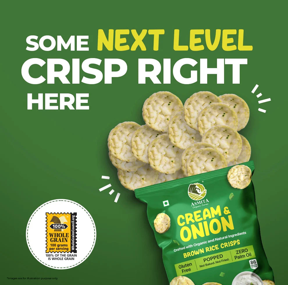 Brown rice Crisps, Cream & Onion - 55 GM