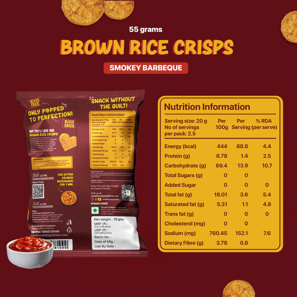 Brown rice Crisps, Smokey Barbeque - 55 GM