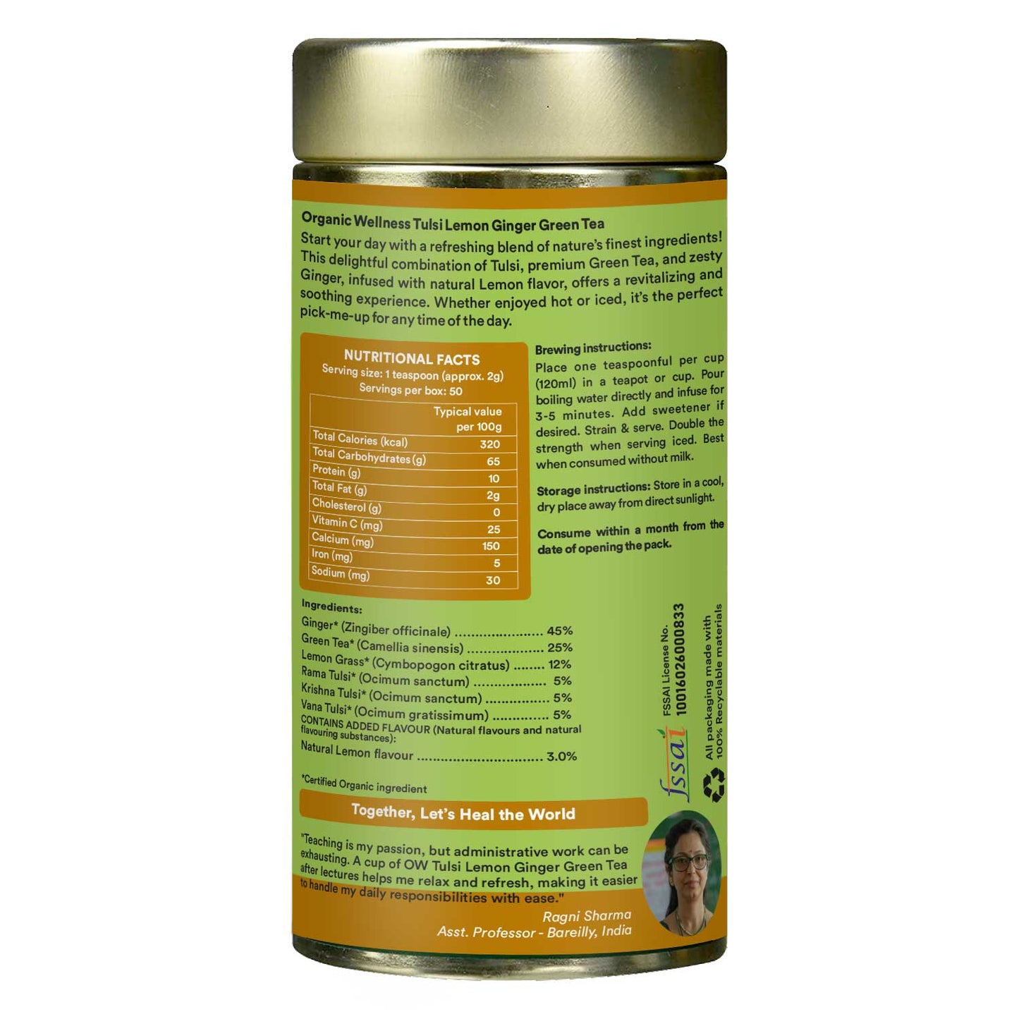 Organic Wellness Tulsi Lemon Ginger Green Tea