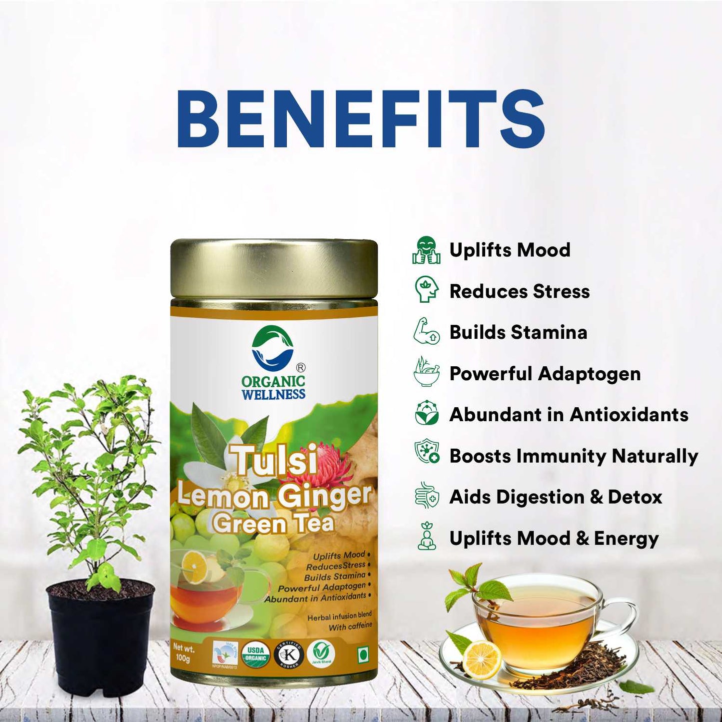 Organic Wellness Tulsi Lemon Ginger Green Tea