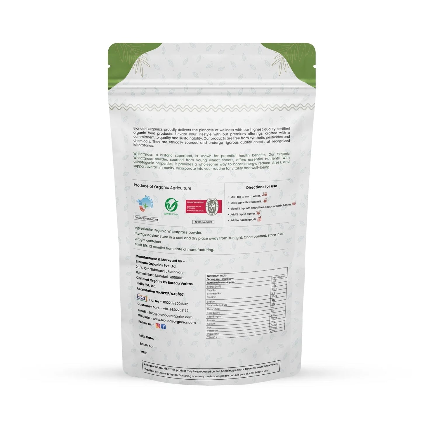 Bionode Organic Wheatgrass Powder