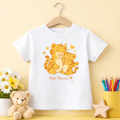 Kids Bamboo Cotton White Printed T-Shirt