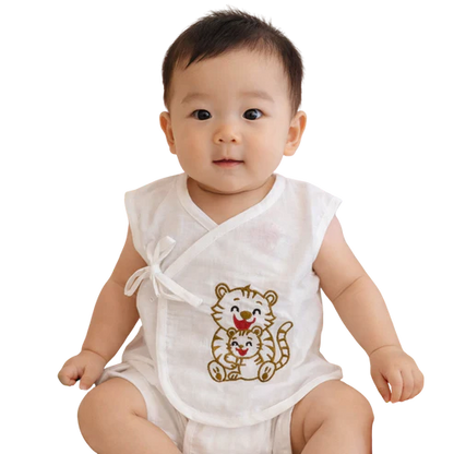 Embroidered Premium Cotton Baby Jhabla with 2 Nappies | For Newborn Boys & Girls