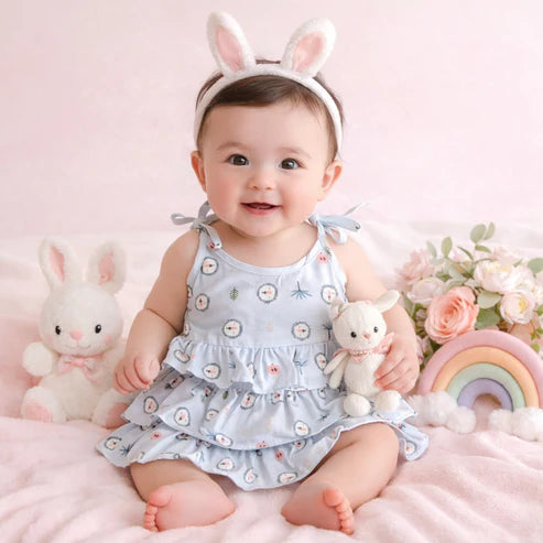 Baby Girl Cotton Printed Frock | Sleeveless Tiered Summer Dress for Infants