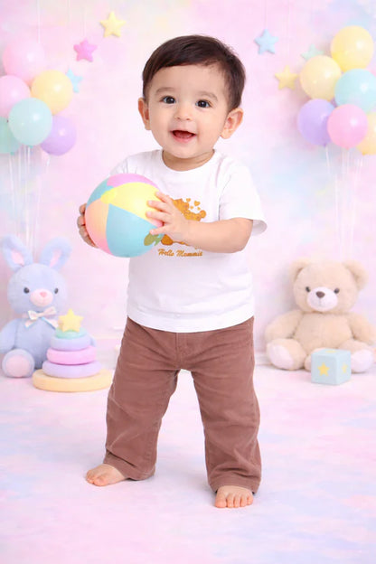 Bamboo T-Shirt and Trouser Set | Mama & Baby Tiger Print White Tee with Brown Corduroy Bottom