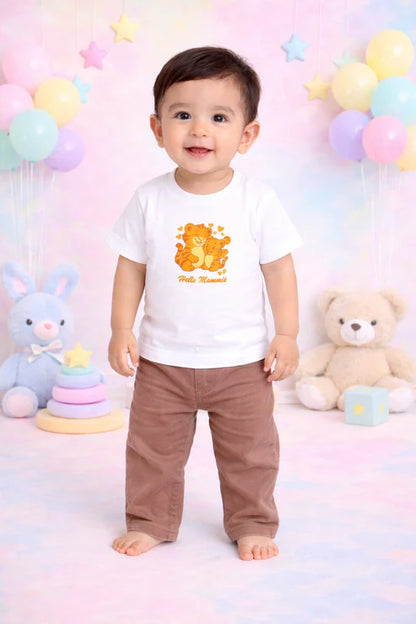 Bamboo T-Shirt and Trouser Set | Mama & Baby Tiger Print White Tee with Brown Corduroy Bottom