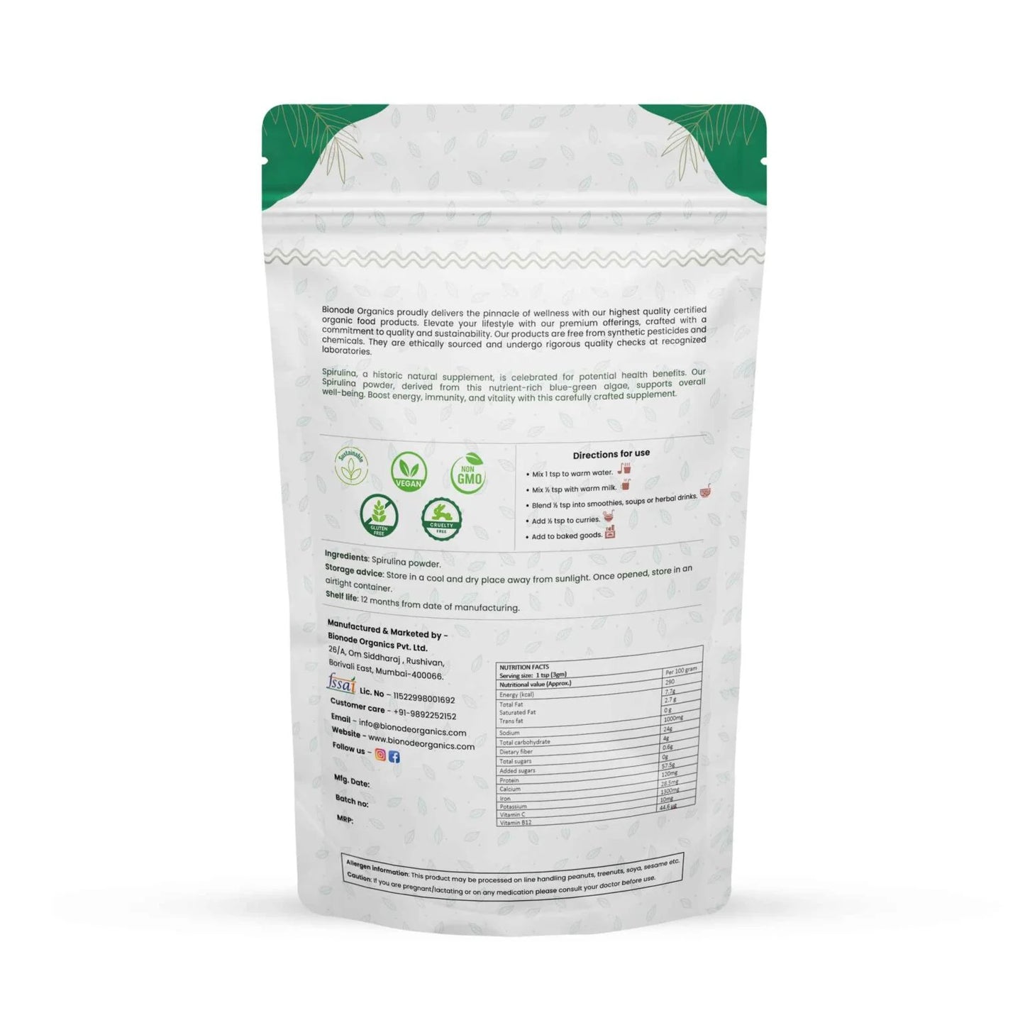 Bionode Organic Spirulina Powder